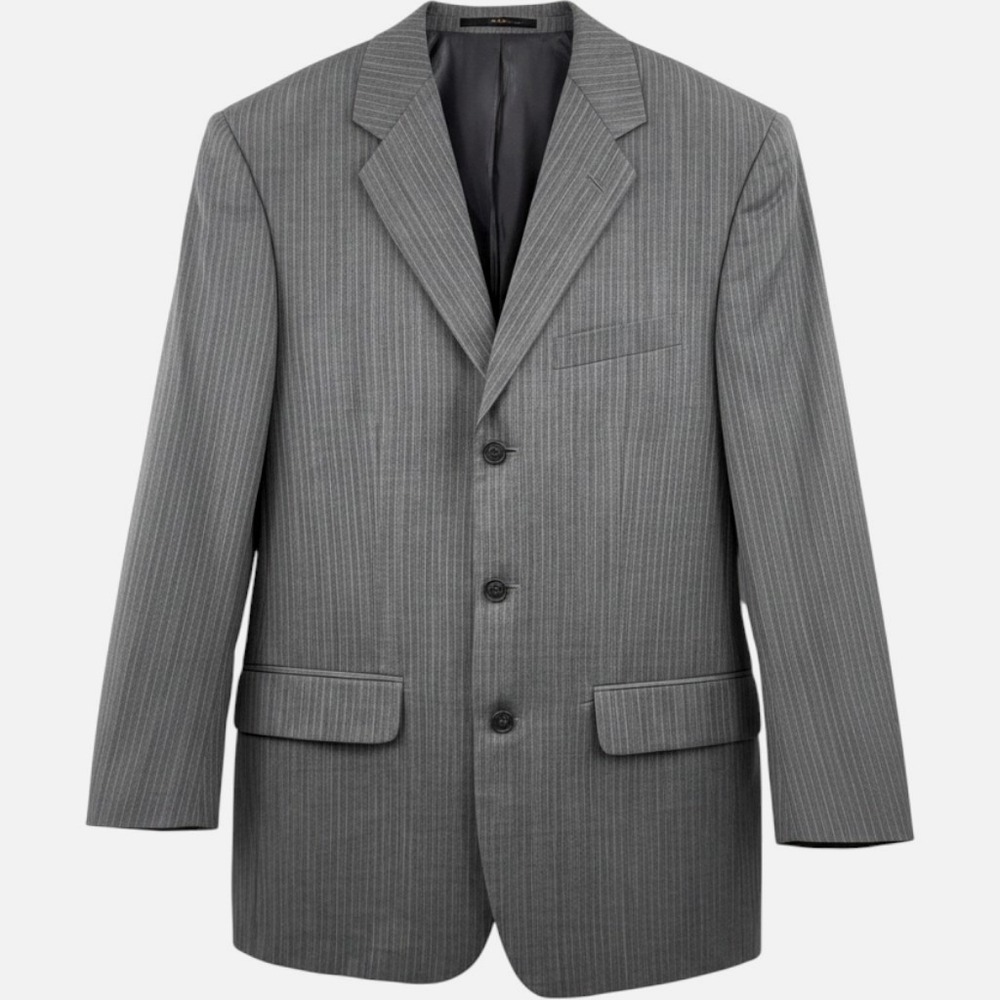 Alfani Mens Grey Pinstripe Wool Silk Blend 3 Button Sport Coat Blazer 38R Preppy
